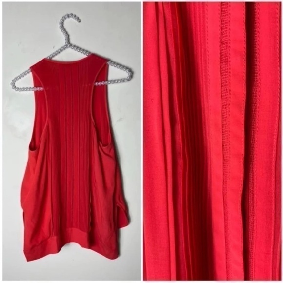 DVF Diane Von Furstenberg Red Orange Plunge V-Neck Ruched Sleeveless Top 2 XS - Picture 5 of 5